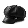 Octagonal Beret Hat Metal Buckle Strap Octagonal Cap Vintage Baker Boy Cap  For Women