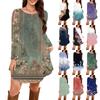 Women's Long-sleeved T-shirt Dress With Round Neck, Knee-length, Loose Fit, Casual And Pockets