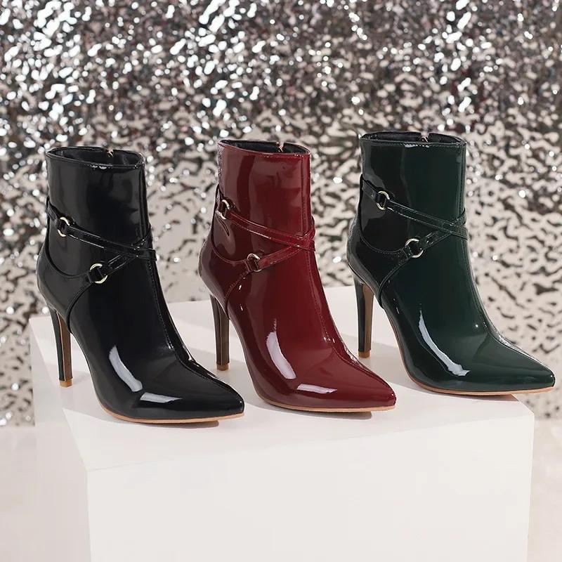 Plus Oversize 47 48 49 50 Nové Ženy Štíhlé Vysoké podpatky Sexy boty Módní Dámské Špičaté Party Kotníkové boty Jehlové Krátké kozačky