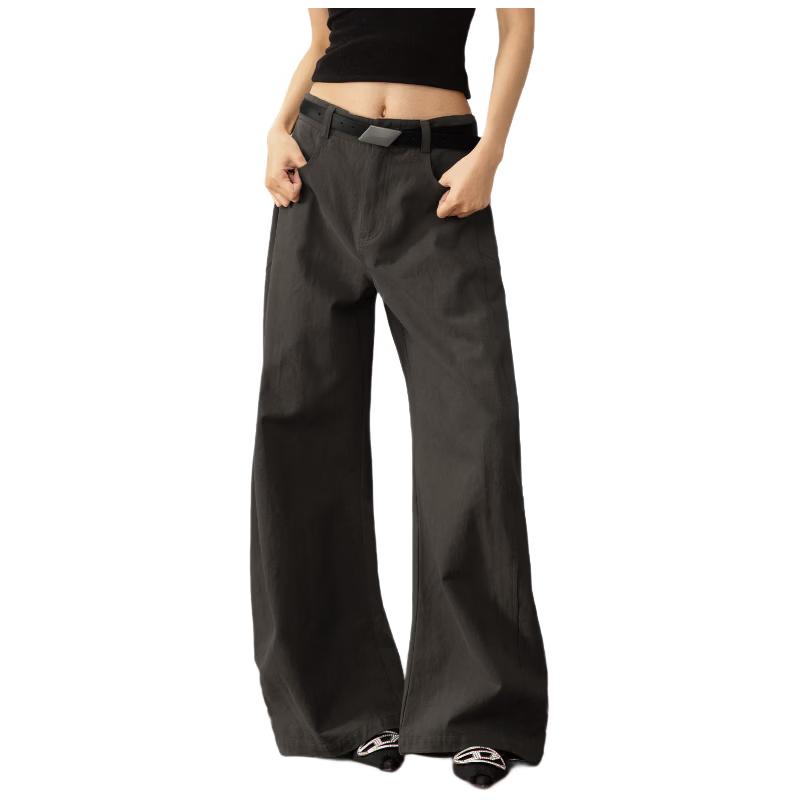 ICH MODE Women s White American Retro Loose Wide-Leg Trousers S