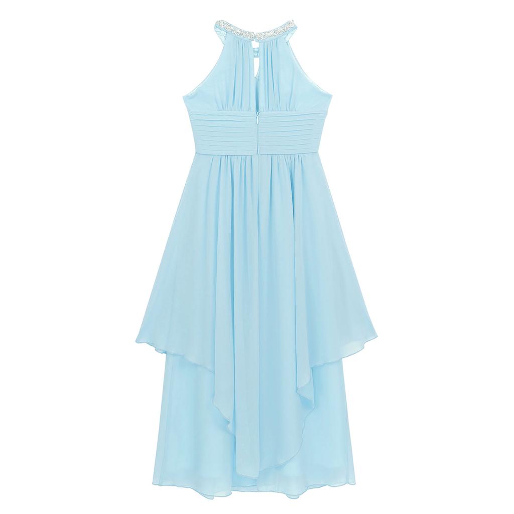 Kids Girls Sequined Neckline Chiffon Girls Flower Dress Junior Wedding Dance Party Graduation Gowns
