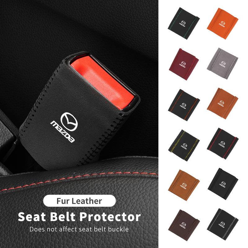 Car Buckle Protective Cover Fur Leather Safety Belt Protector Auto Accessories For Mazda 3 6 2 Axela CX5 CX3 CX30 CX9 Atenza IUE2