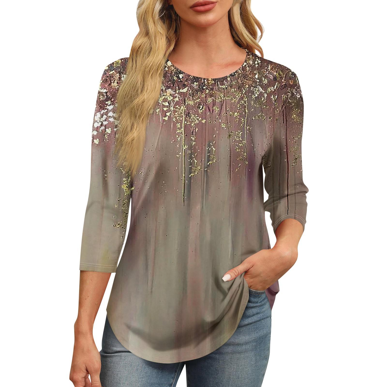 Женская модная футболка с круглым вырезом и рукавом 3/4 с принтом — фото 5