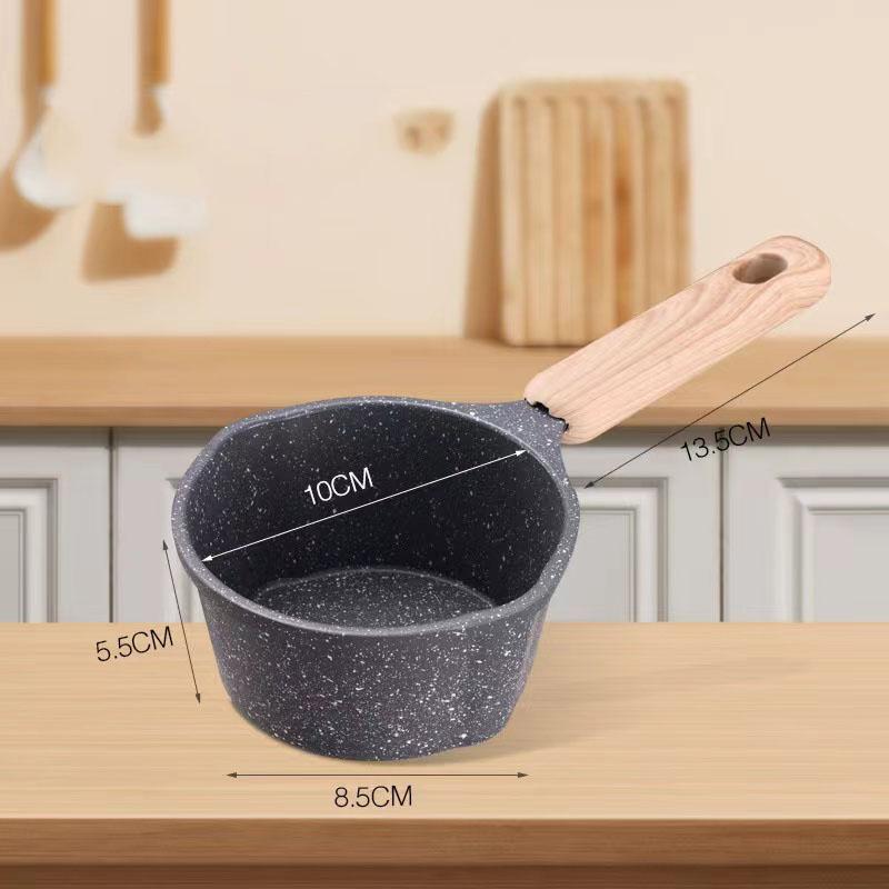 

Сковорода для соуса на плите, алюминиевая кастрюля с антипригарным покрытием и носиками, деревянная ручка для заливки масла, подогрева кипящего молока, жарки яиц чёрный