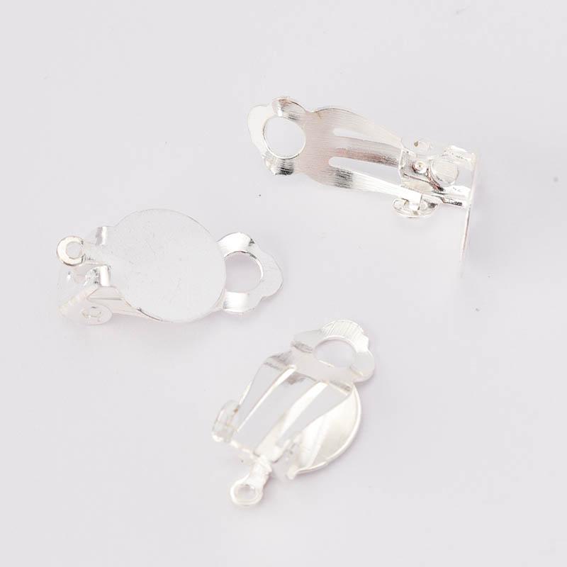 50pcs Ear Clips Earrings Gold Silver Plated Iron Blank Setting Base Fit 10mm Glass Cabochons DIY Jewelry Making Components