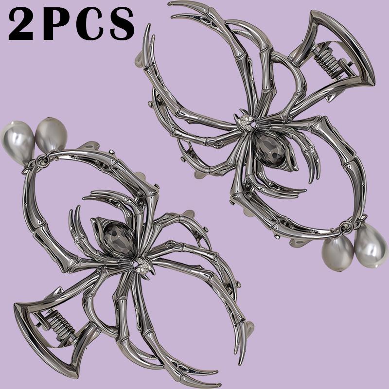 Pince à cheveux personnalisée Y2K douce pour femme, strass, perle d'imitation, alliage métallique, design tête de mort, griffe d'araignée, pour un usage quotidien