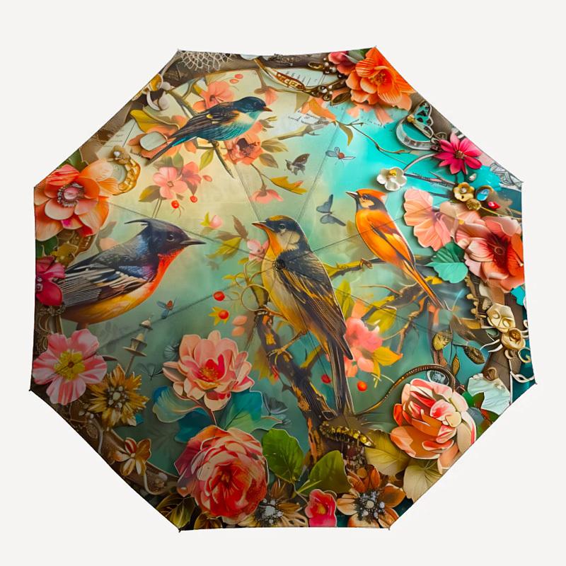 

1pc Floral Birds Automatic Folding Umbrella, Sturdy And Durable Automatic Folding Umbrella with 8 Ribs, Convenient for Outdoor Use067