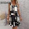 Gradient Contrast Color Print Women's Elegant Loose Short Dress Fashion Women's Casual Daily Sleeveless Stripe Mini Dress Summer
