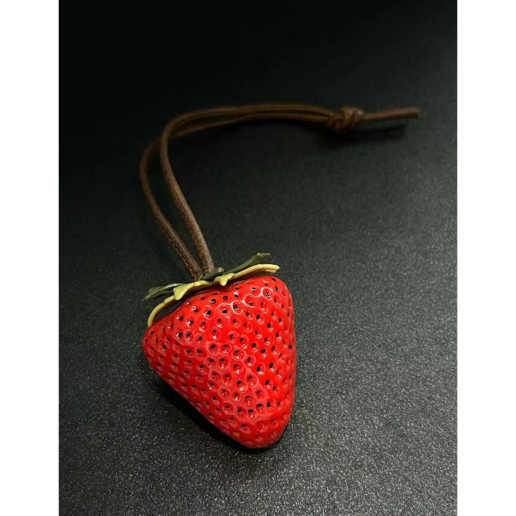 Strawberry Resin Pendant: Cute 3D Fruit Keychain & Bag Ornament.