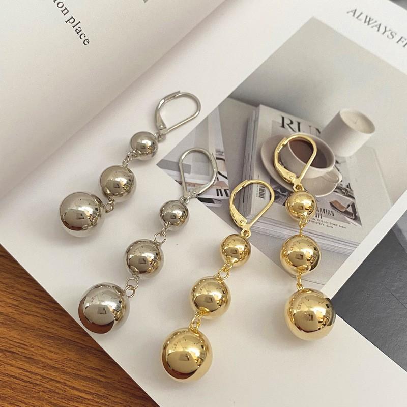 Korean Ins Blogger Fever Same 3 Gold Balls Pendant Earrings French Style Minimalist Jewelry Women