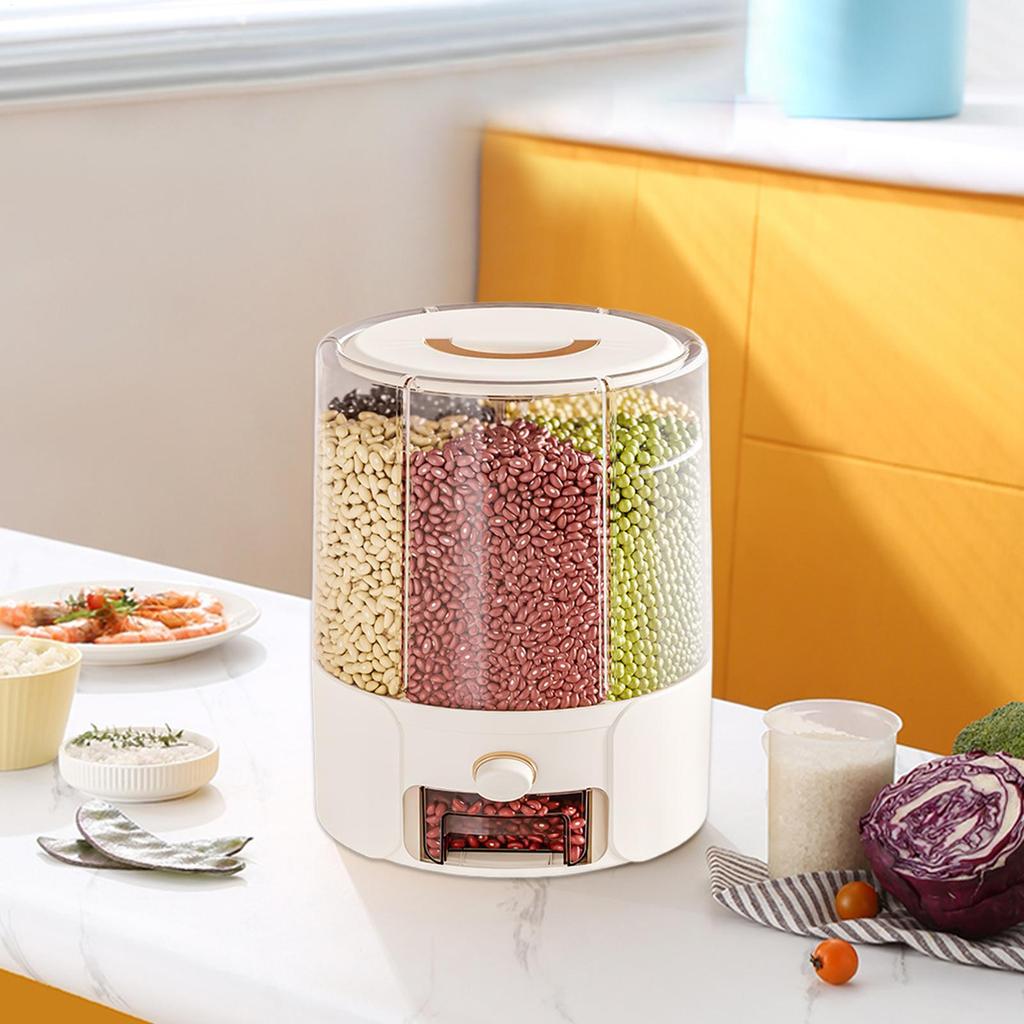 Rice Dispenser Rotatable Rice Bucket Food-grade Airtight Barrel with Dividers Anti-Gnat Anti-Moisture for Pantry Restaurant