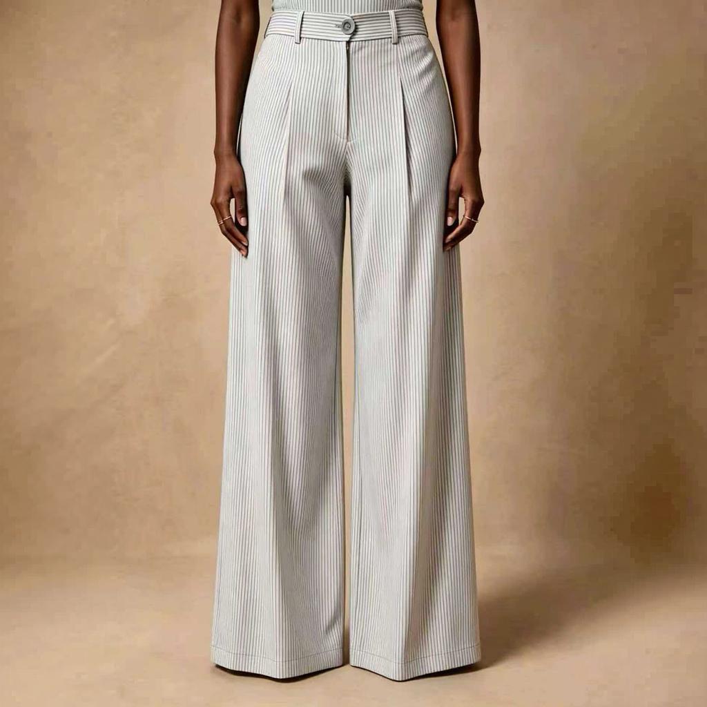 Women's High Waist Striped Wide Leg Pants Retro Casual