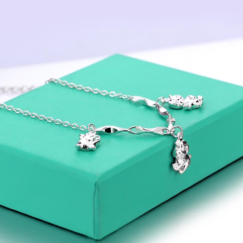 Fußkettchen mit niedlichen Tier-Anhängern für Frauen, 100 % 925er Sterlingsilber, Fuß-Accessoires, 27 cm, Strand, Barfuß-Sandalen, Armband, Knöchel