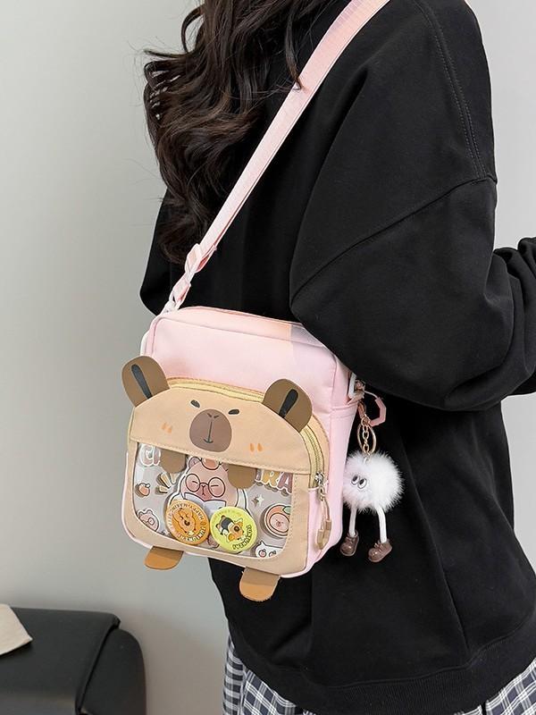 Capybara Cute Mini Nylon Crossbody Bag With Zipper Pocket For Daily Use
