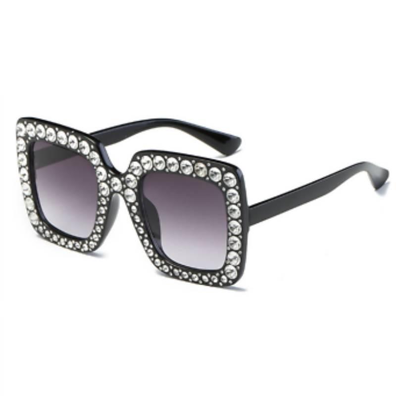 Trendy Square Frame Sunglasses With Oversized Rhinestones For Unique Fashion Style And Uv380 Protection