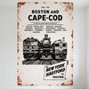 Vintage Boston and Cape-Cod Rail Service Metal Tin Sign 1961 Train Illustrations Rusty Aged Wall Decor for Man Cave Bar Home Dec