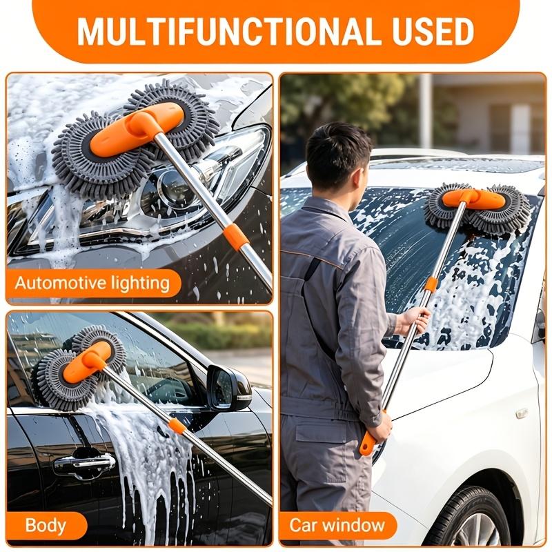 Adjustable Long Handle Chenille Microfiber Car Wash Brush, Soft No Scratch Heavy Duty Cleaning Mop Multi Surface Vehicle Detailing Tools