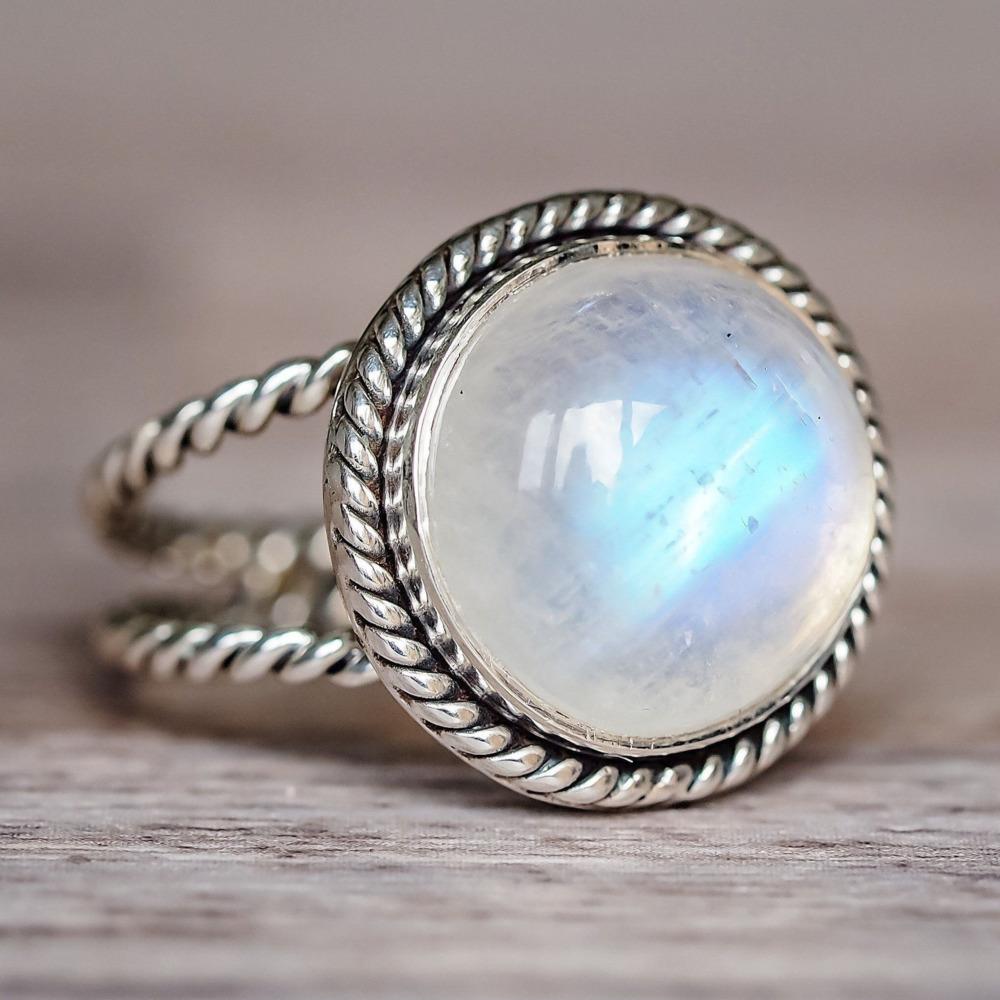WOSIKATE Vintage Exaggerated Punk Style Thai CopperMoonstone Ring For Women CopperFashion Jewellery Engagement Finger Ring