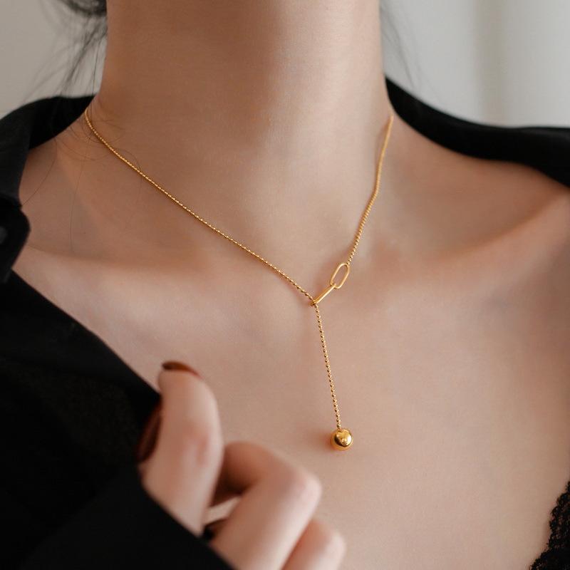 316L Stainless Steel Fashion Upscale Casual Spheric Slide Tassel Charms Beaded Chain Choker Necklaces Pendant For Women