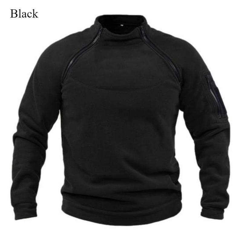 Осень и зима новая мужская толстовка с воротником-стойкой толстая свободная однотонная теплая дышащая тактическая рубашка S чёрный 1749₽