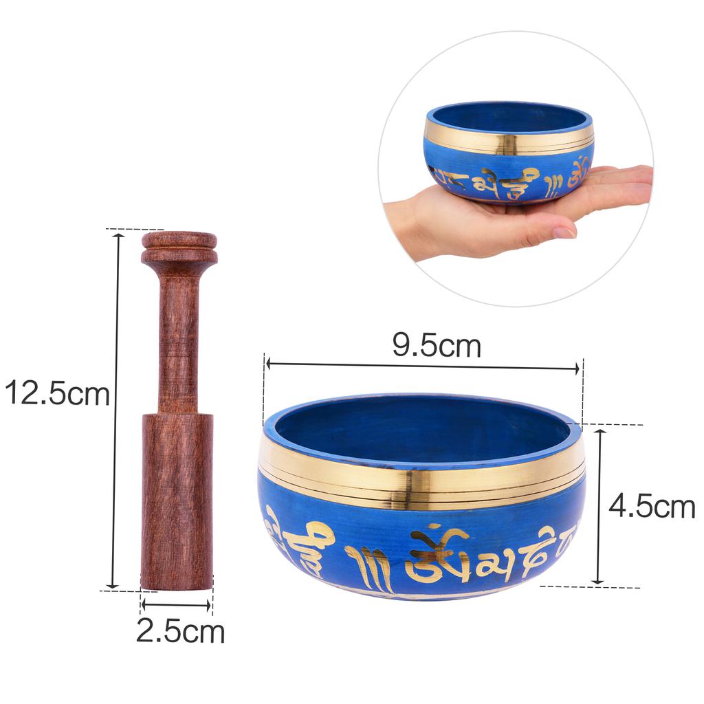 Blue Tibetan Singing Bowl Set with 9.5cm 3.7inch Handmade Metal Sound Bowl & Soft Cushion & Wooden Striker for