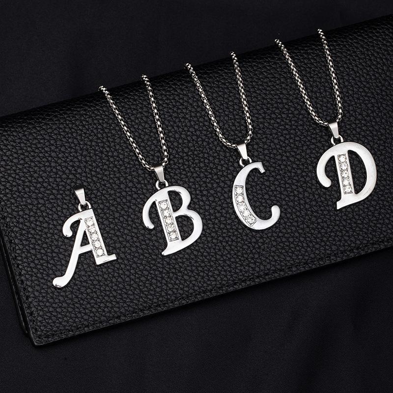 Simple And Stylish 26 English Letters Titanium Steel Necklace Men'S And Women'S Hip-Hop Versatile Diamond-Encrusted Sweater Chain