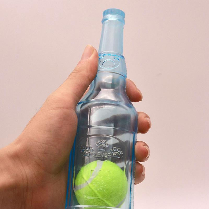 Pet Chew Toy Beer Bottle Dog Sound-Making Chew-Resistant Teething Toys Empty Bottle or with Tennis Ball Pets Interactive Toys