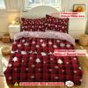 A three-piece red plaid Christmas-themed bedding set featuring decorative patterns. Machine-washable and super soft