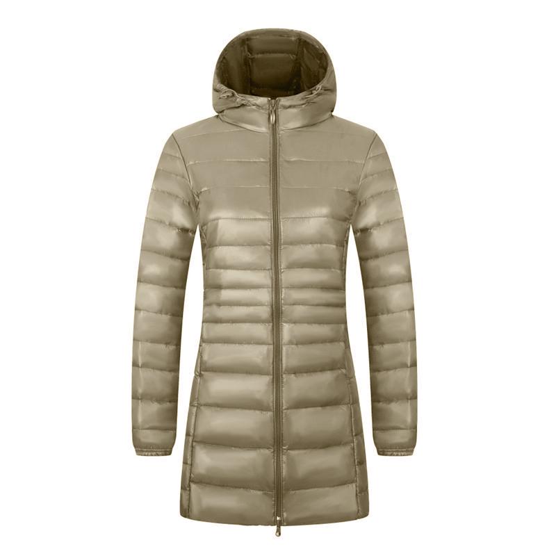 Spring Fall Medium Long Down Jacket Women Ultra Light Warm Hoodie Jacket White Duck Down Coat S-7XL