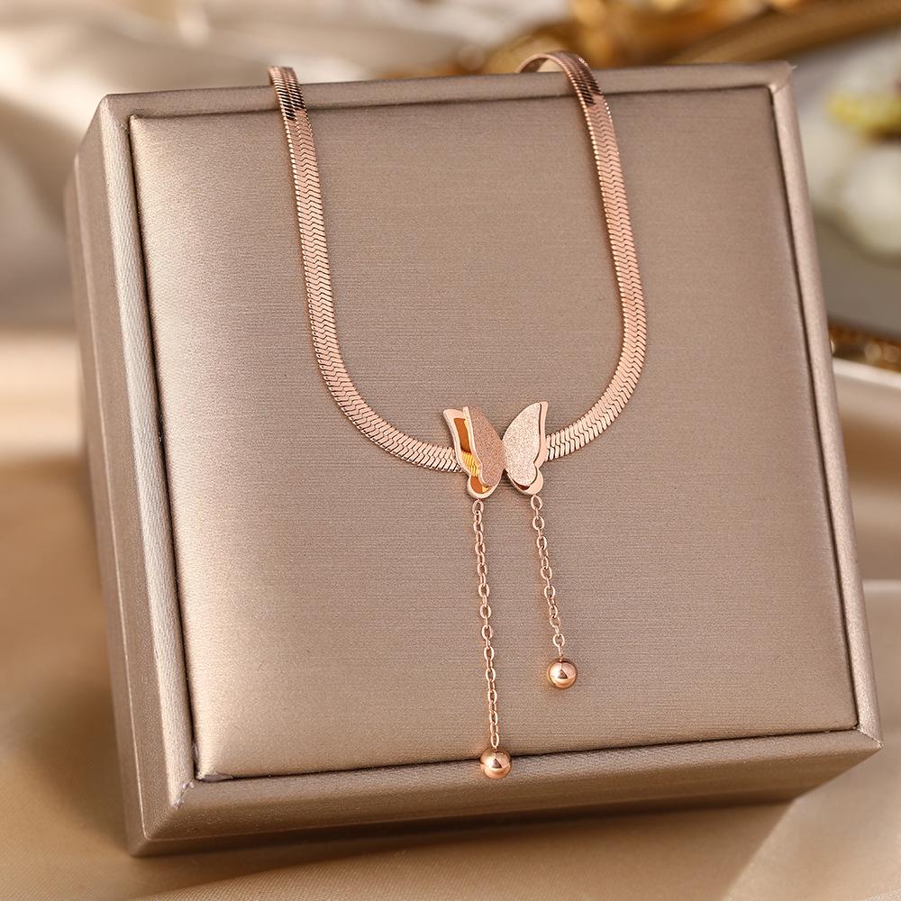 Women's Butterfly Titanium Necklace: Micro-Inlaid Diamonds, Exquisite Luxury, Non-Fading Design