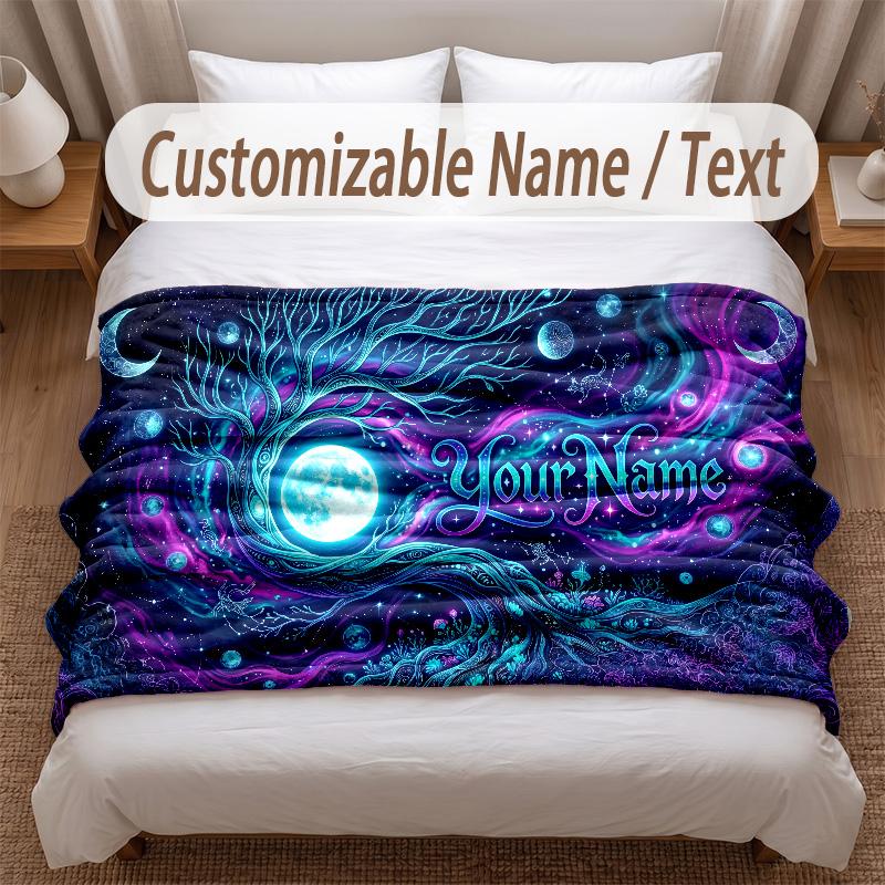 Space Cosmic Theme Soft Blanket Personalized Custom Name Text Print Warm Blanket Home Sofa Bedroom Decor