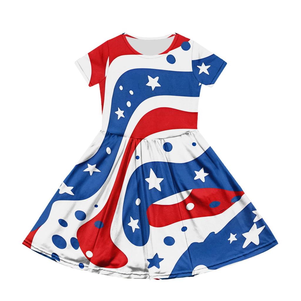 Girl Summer Dress  Solid Color & Print Sleeveless Dress With Pocket Casual Dress Shorts Sleeve Party Dress