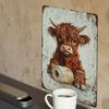 Vintage Highland Cow Metal Tin Sign - 1pc, 8"x12", Rustic Wall Decor with Weathered Look, Ideal for Man Cave, Bathroom, Home Dec