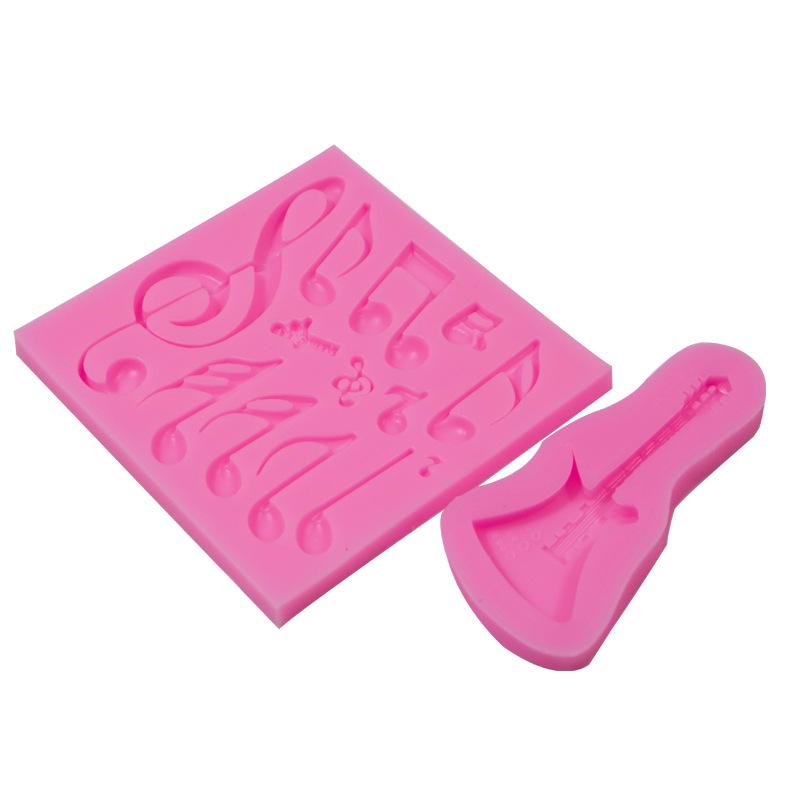 Music Theme Guitar & Notes Fondant Silicone Mold for Cake and Chocolate Decoration
