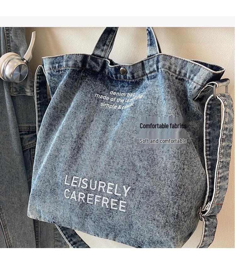 Modna Torba na Ramię Retro Denim o Dużej Pojemności - Torba Crossbody Tote dla Studentów