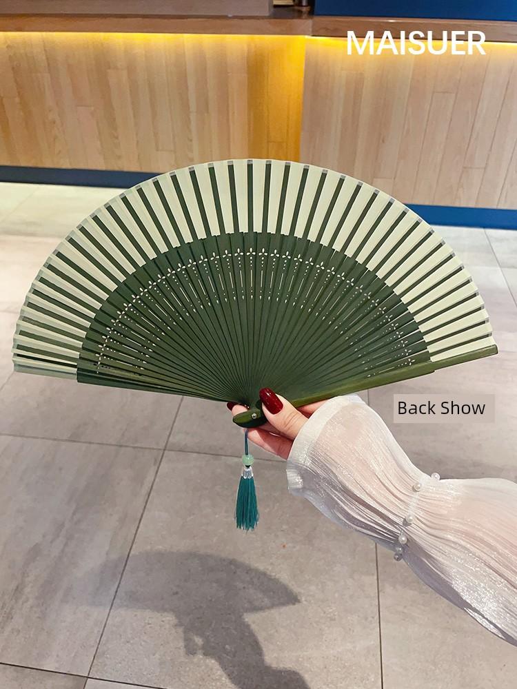 Gradient Antique Fan Plain Folding Fan National Style Folding Fan Chinese Style with Women's Han Chinese Clothing Summer Cool Fan Portable Bamboo Fan
