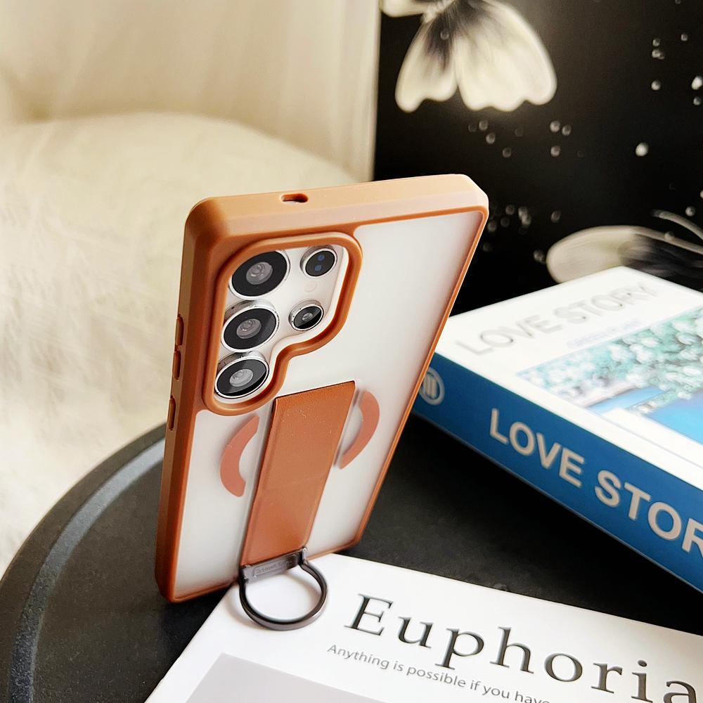 KEYSION Magnetic Phone Case for Samsung Galaxy S23 S24 25 Ultra Translucent Matte Silicone+PC Upright Kickstand Shockproof Back Cover