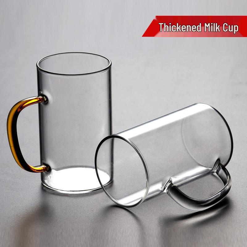 High-Temperature Resistant Glass Tea Cup with Handle - Transparent and Thickened for Juice and Milk