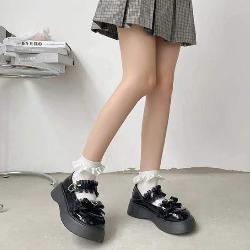 Women's Mary Janes Shoes Spring BowKnot Shallow Platform Round Toe Shoes for Women Dress Students Women's Lolita Shoes Pumps