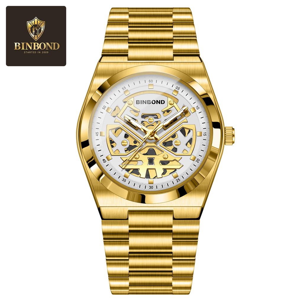 BINBOND Herrenuhren Quarz Businessuhren Herrenuhr Luxus Skelettuhr Herren Wasserdichte Leuchtende Uhr für Herren