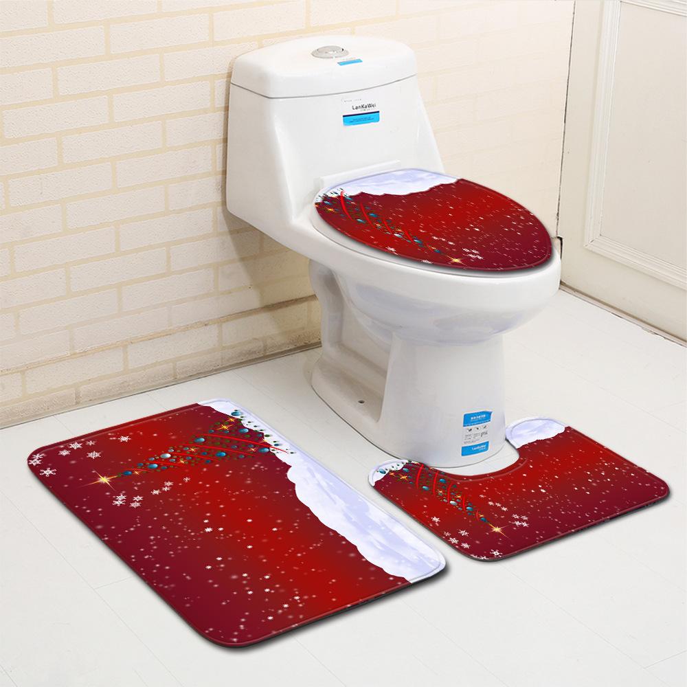 Christmas Bathroom Floor Mat Toilet Three-Piece Set