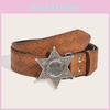 Silver Letter Star Buckle Texture Printed Pattern Belt For Both Men And Women