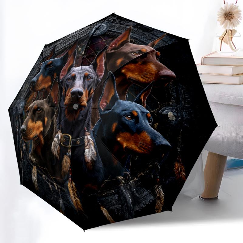 1pc Automatic Folding Umbrella with Doberman Dog Pattern, 8-Rib Windproof Design, Portable & Foldable Compact Umbrella for Men