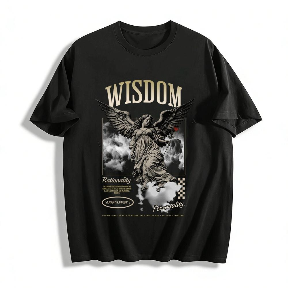 Wisdom Angel Statue Print T-shirt Retro Niche Design Casual Top Pure cotton T-shirt XXS