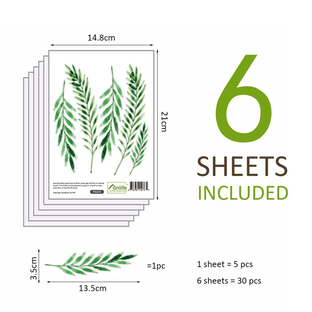 6 Blätter/Set DIY Grüne Blätter Wandaufkleber PVC Abnehmbare Wandtattoos Wohnzimmer TV Hintergrund Tapete Heimdeko
