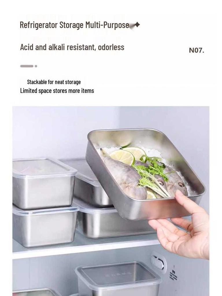 Food Grade 304 Stainless Steel Square Prep Dish with Lid