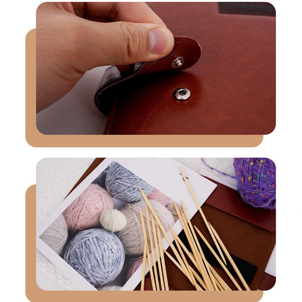 Double Pointed Head Knitting Needle 20cm Long Straight Wood Knitting Needle Set with Case for Knitting Weaving Project