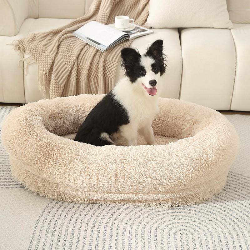Plush Pet Bed Dogs Cats Winter Warm Soft Removable Washable Oval Kennel Mat Indoor Comfort Nest