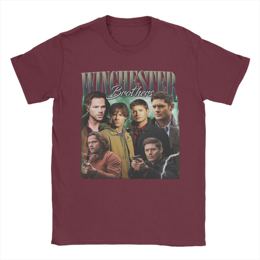 Men TShirt Winchester Brothers Sam  Dean Supernatural Movies Cover 100 Cotton Tees Short Sleeve  T Shirt O Neck Tops Gift