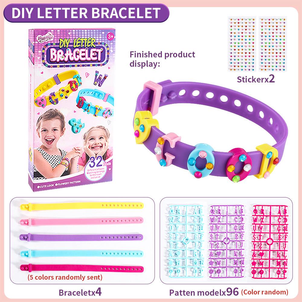 Kinder DIY Armband & Fußkettchen Set mit Perlen: Cartoon-Buchstaben-Schmuckspielzeug für Mädchen